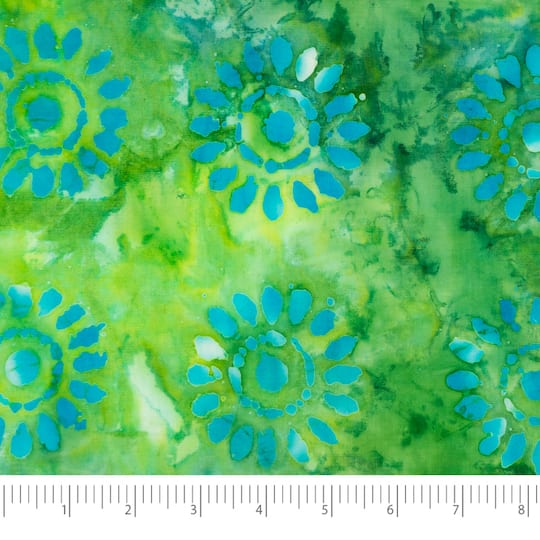 SINGER Batik Lime Green Sunflower Cotton Fabric